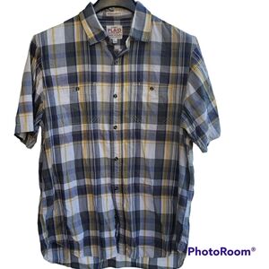 Old Navy Plaid Button Up Mens Shirt Large Yellow Blue lightweight Vintage